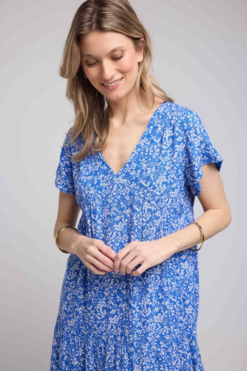 Vestido corto de manga corta - Azul