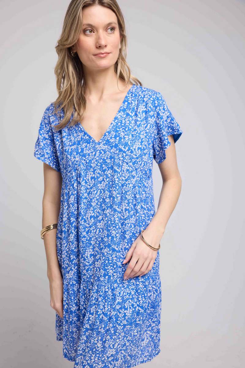Vestido corto de manga corta - Azul