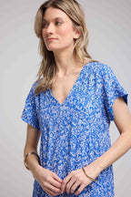 Vestido corto de manga corta - Azul