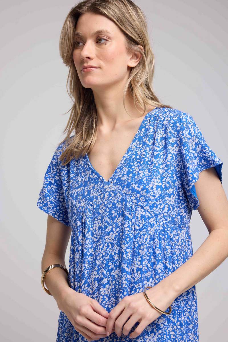 Vestido corto de manga corta - Azul