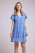 Vestido corto de manga corta - Azul