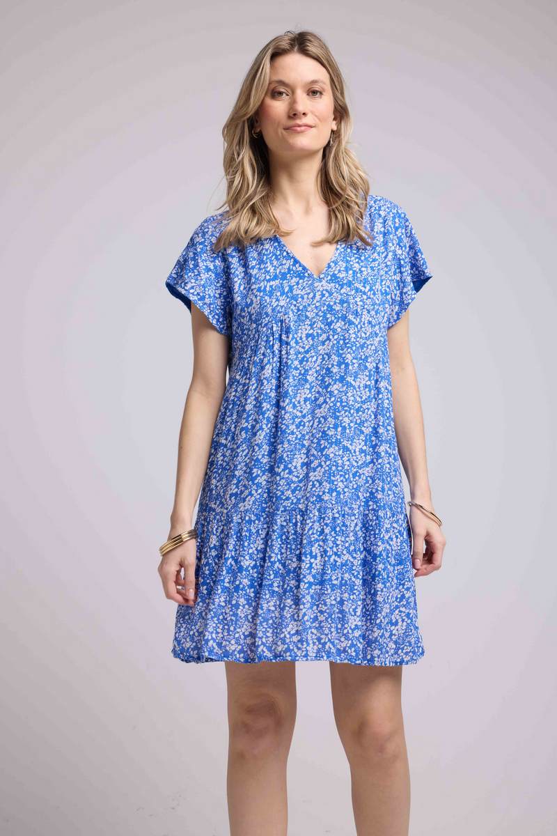 Vestido corto de manga corta - Azul