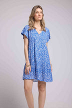 Vestido corto de manga corta - Azul