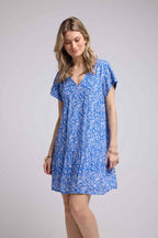 Vestido corto de manga corta - Azul