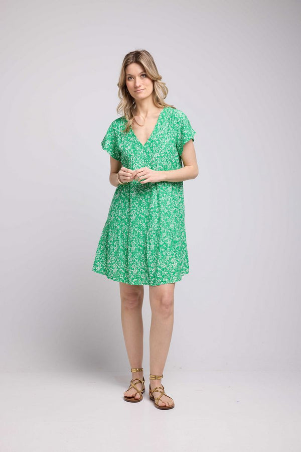 Vestido corto de manga corta - Verde