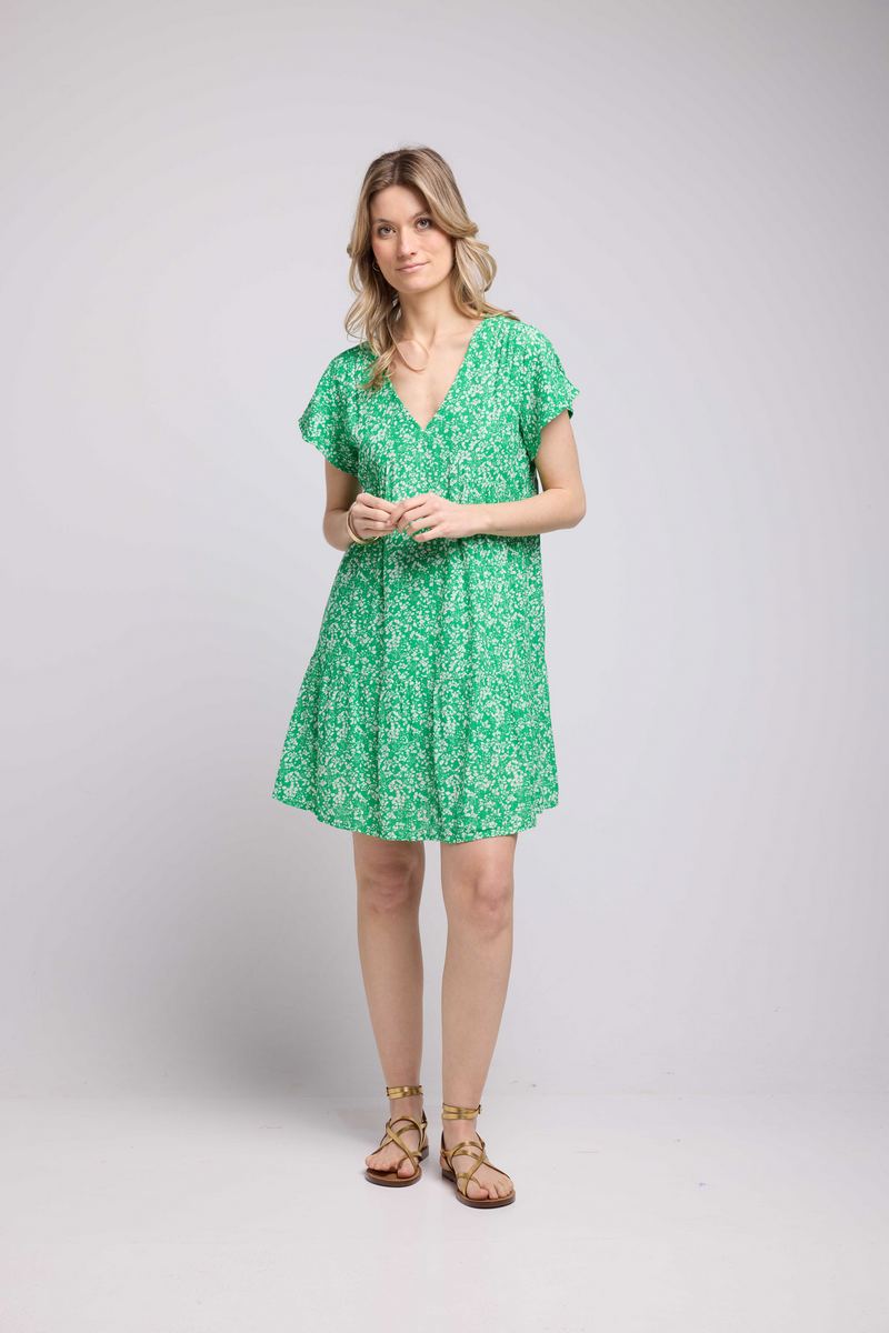 Vestido Corto Manga Corta - Verde