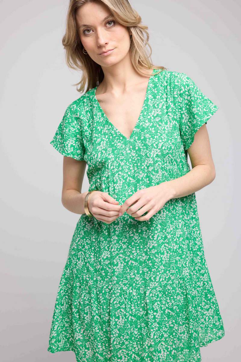 Vestido Corto Manga Corta - Verde