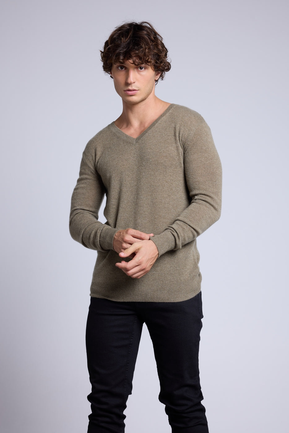 Jersey de cuello en V Alex - Verde caqui - Hombre