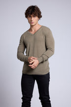 Jersey de cuello en V Alex - Verde caqui - Hombre