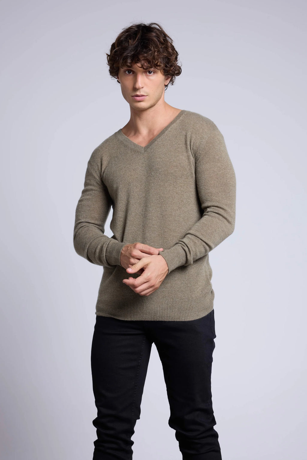 Jersey de cuello en V Alex - Verde caqui - Hombre