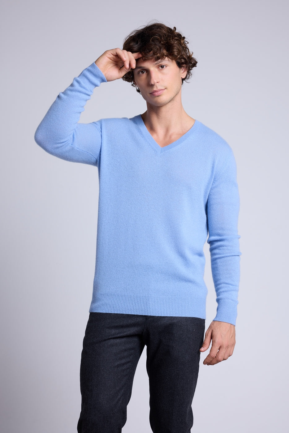 Pull Col V Alex - Bleu Ciel - Homme