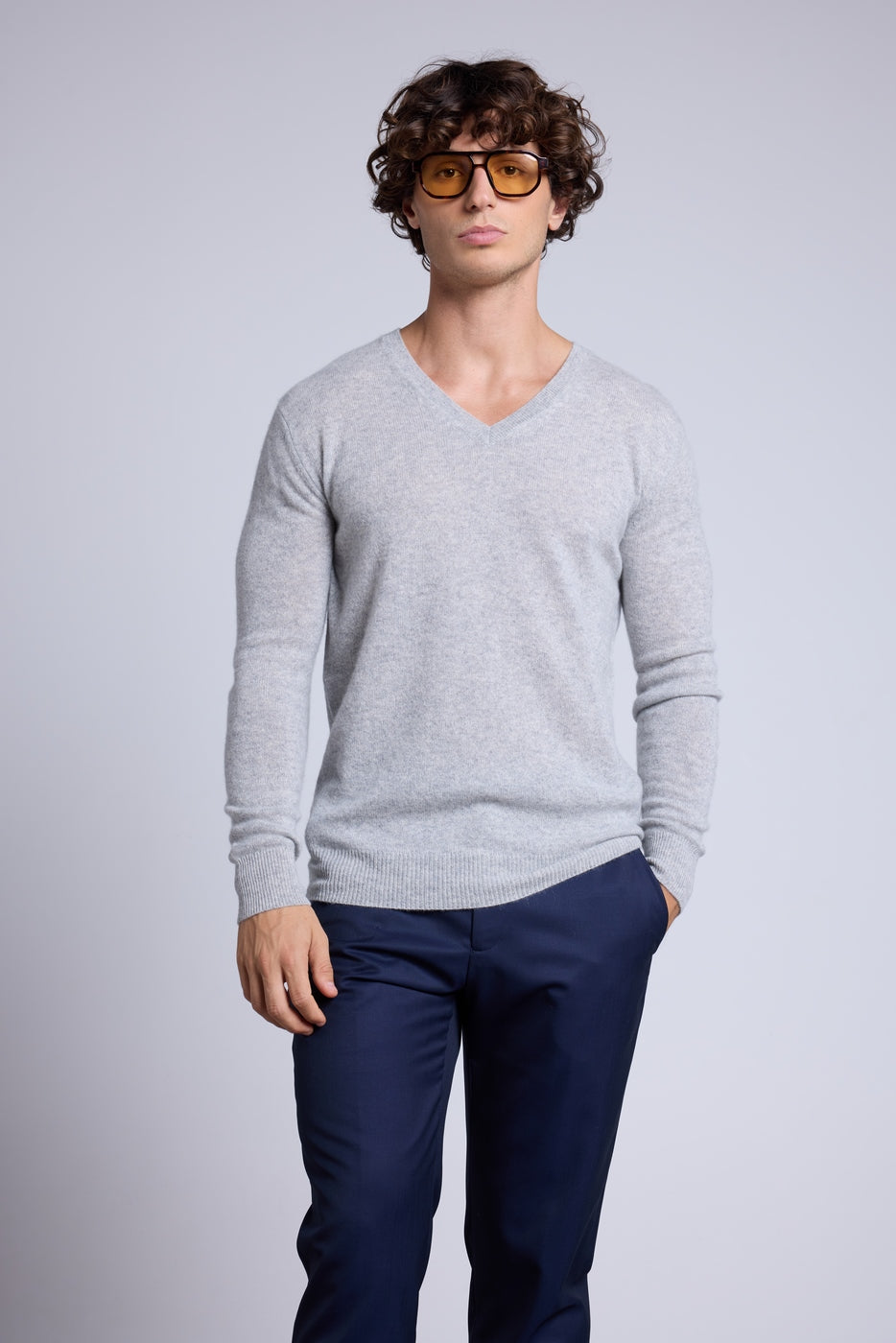 Pull Col V Alex - Gris Clair - Homme