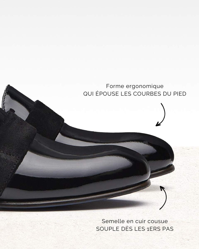 Penny Loafer Alix - Cuir Vernis Noir - Semelle Cuir - Femme