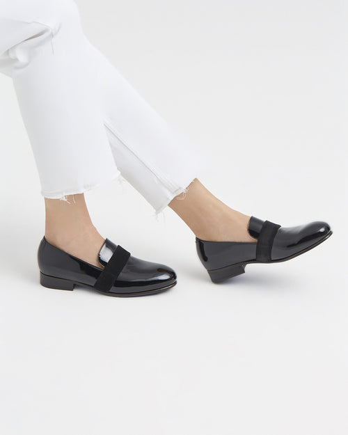 Penny Loafer Alix - Cuir Vernis Noir - Semelle Cuir - Femme