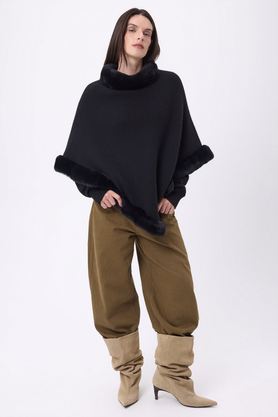 Capa con piel Alli - Negro - Mujer
