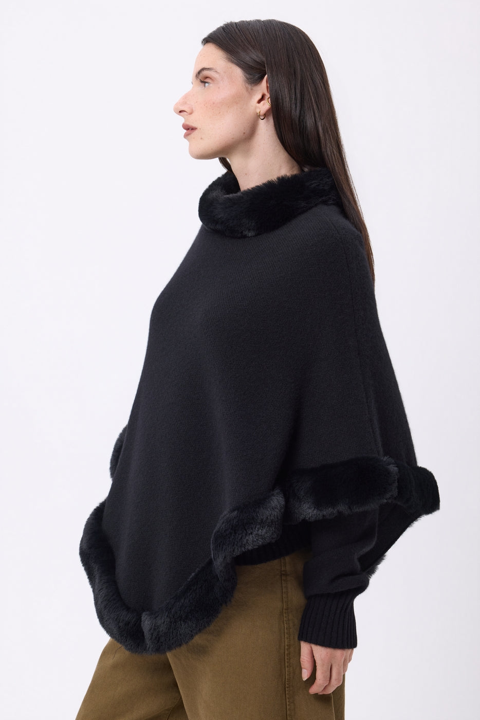 Capa con piel Alli - Negro - Mujer