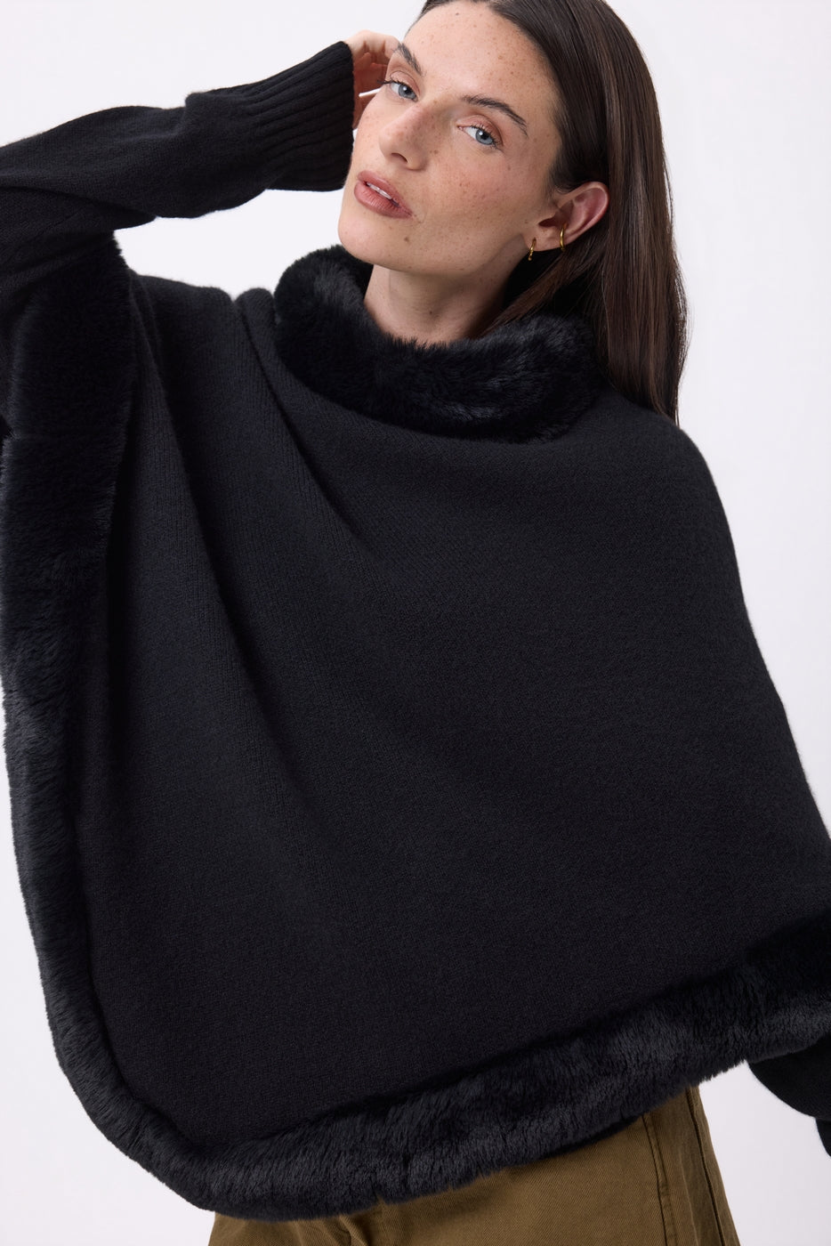 Capa con piel Alli - Negro - Mujer