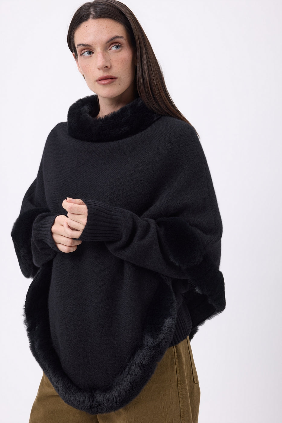 Capa con piel Alli - Negro - Mujer