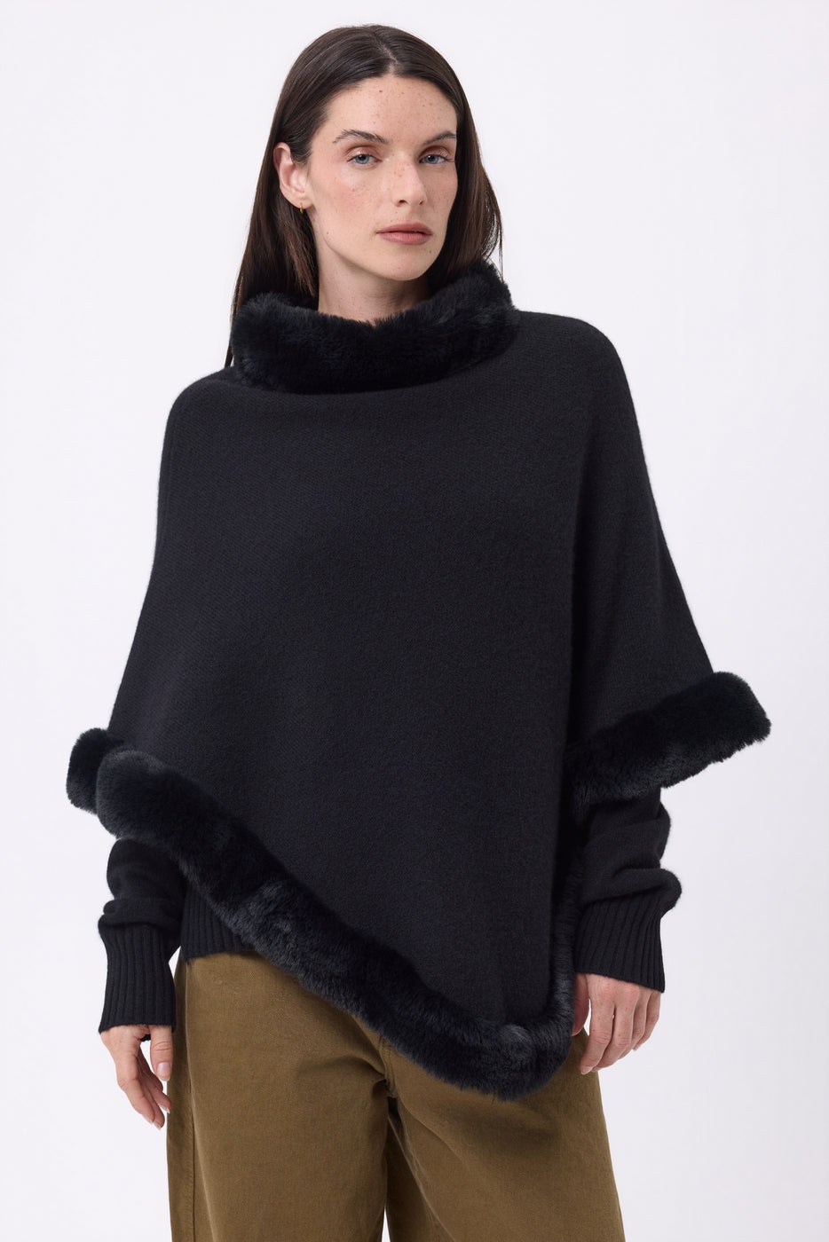 Capa con piel Alli - Negro - Mujer