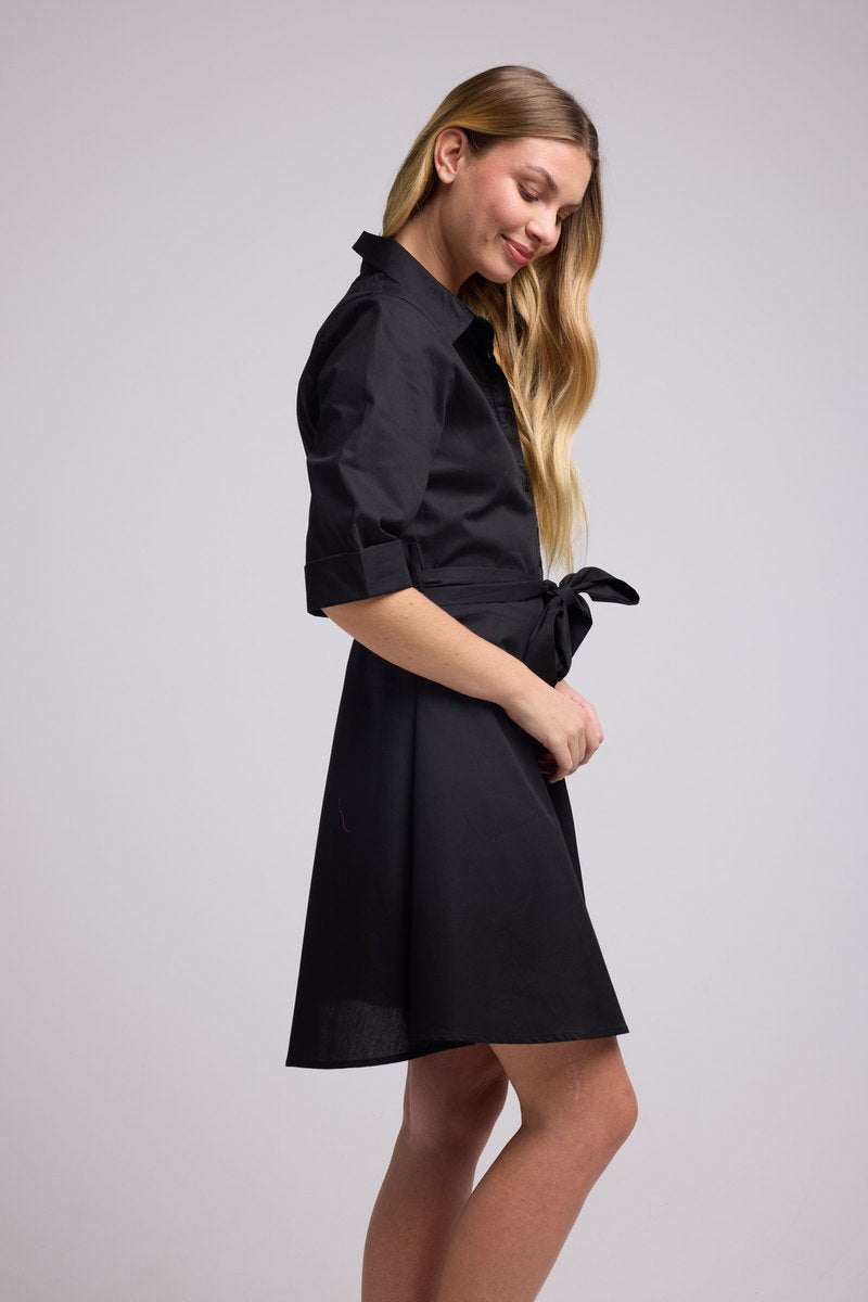 Vestido Corto Mangas Media Longitud - Negro