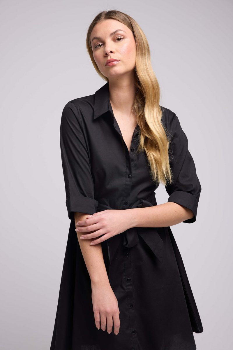 Vestido Corto Mangas Media Longitud - Negro