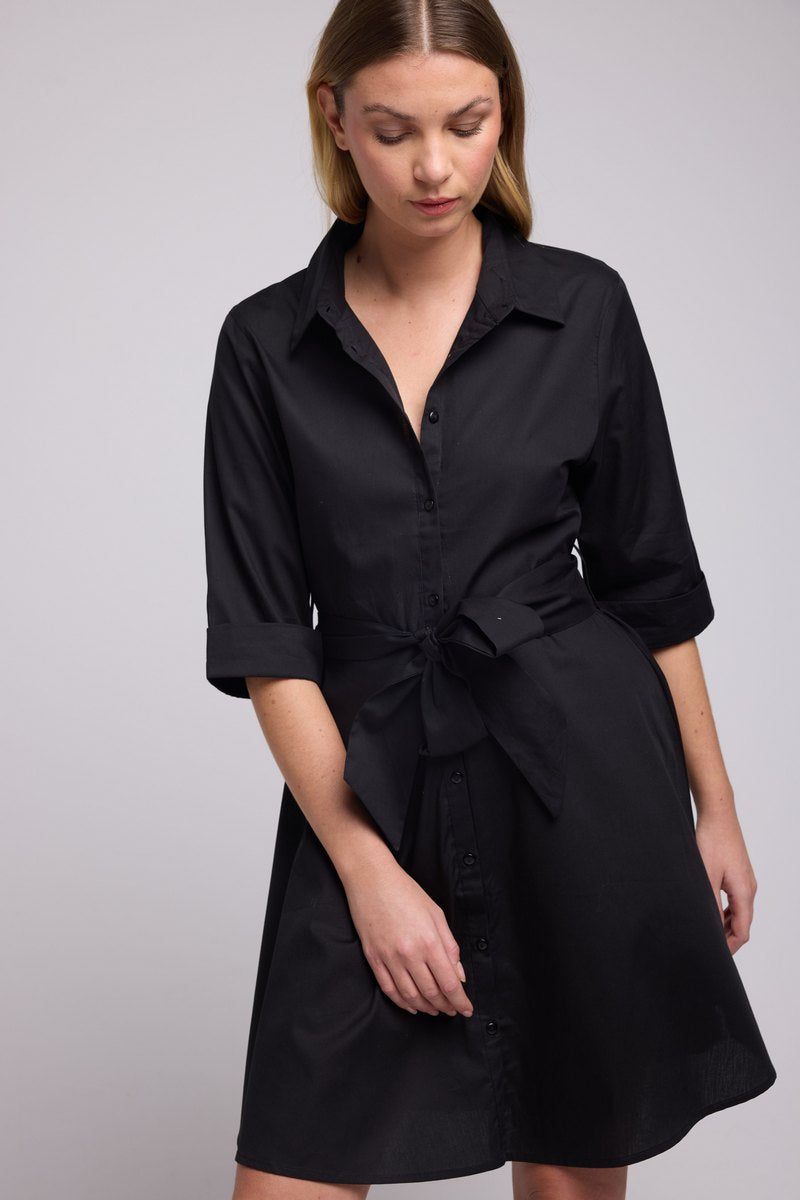 Vestido Corto Mangas Media Longitud - Negro