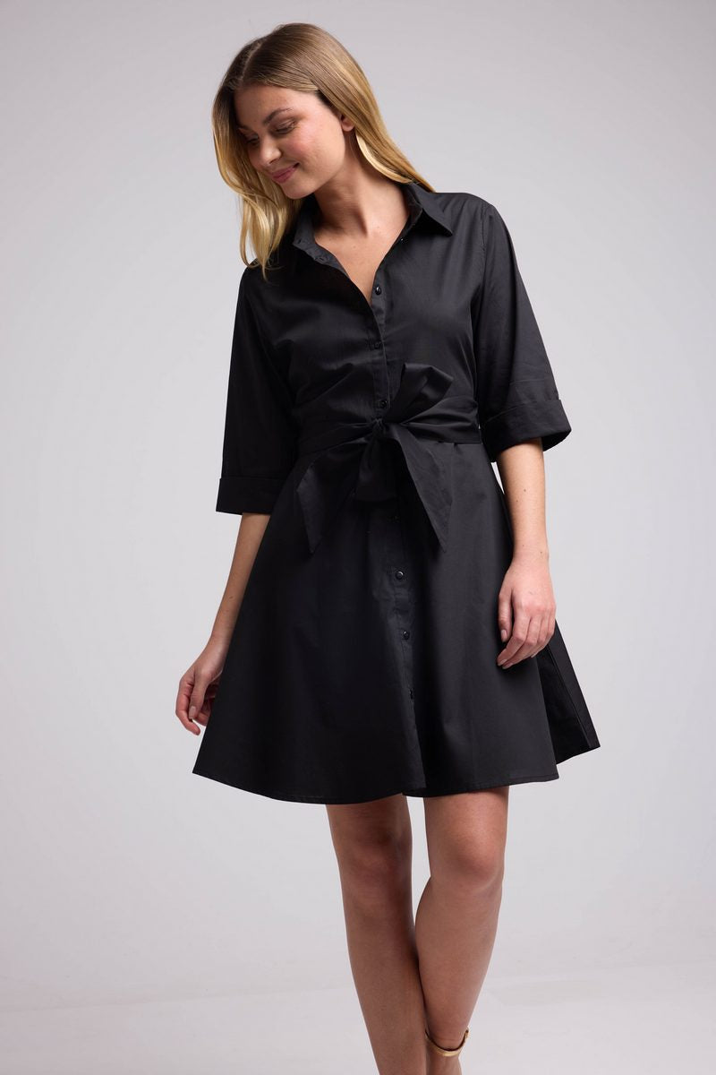 Vestido Corto Mangas Media Longitud - Negro