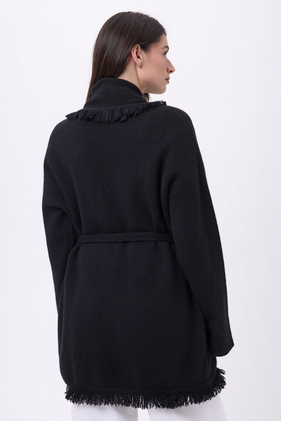 Cárdigan oversize con cinturón Alya - Azul marino blanco - Mujer