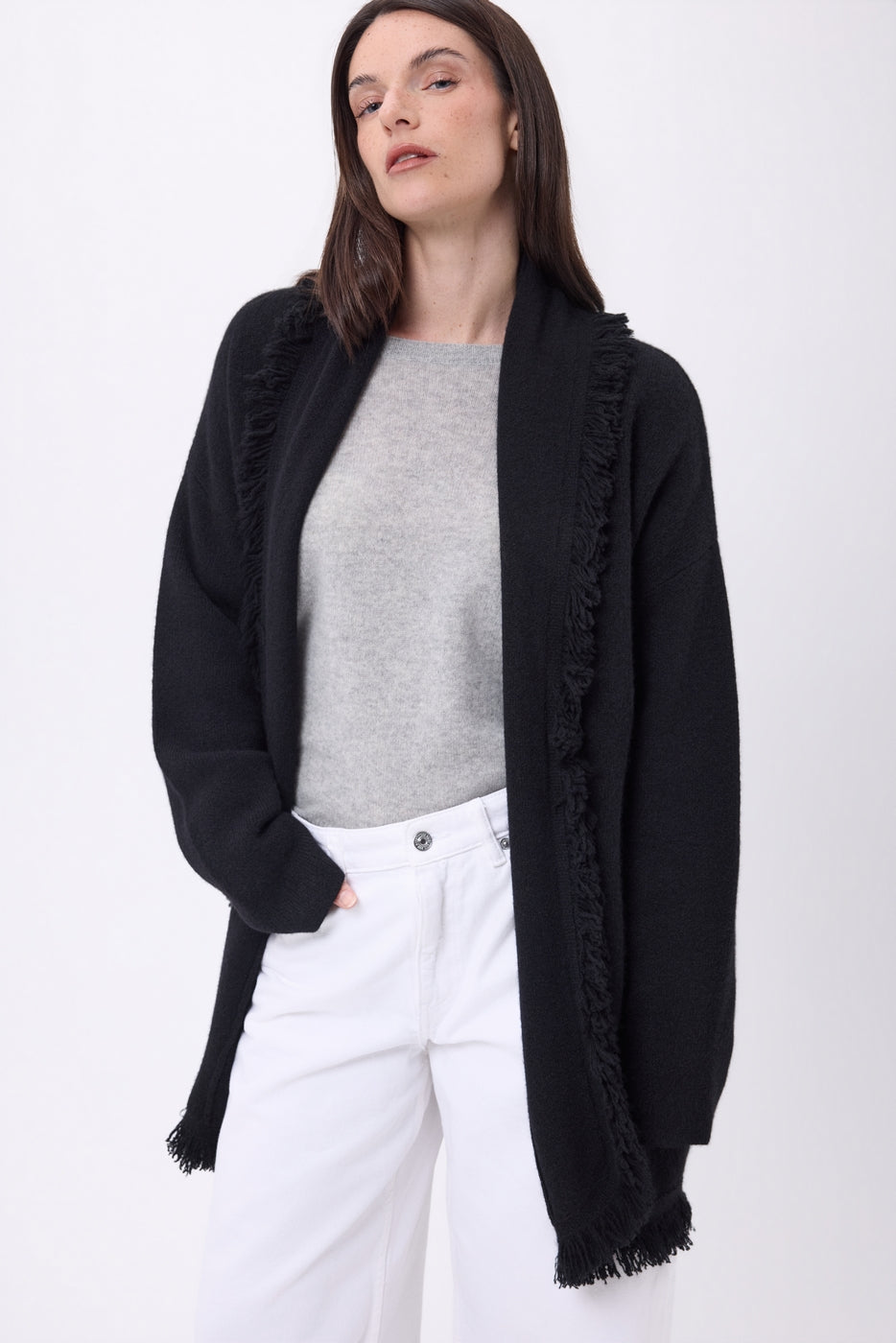 Cárdigan oversize con cinturón Alya - Azul marino blanco - Mujer