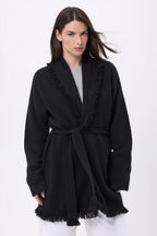 Cárdigan oversize con cinturón Alya - Azul marino blanco - Mujer