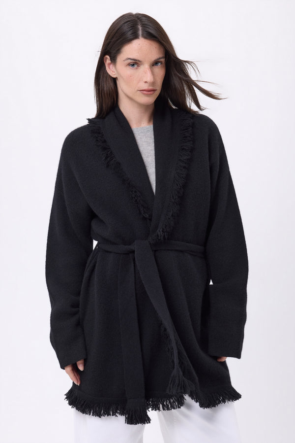 Cárdigan Oversize con Cinturón Alya - Negro - Mujer - 100% Cachemira
