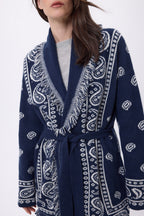 Gilet Oversize À Ceinture Alya - Bleu Marine Blanc - Femme - 100% Cachemire