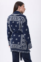 Gilet Oversize À Ceinture Alya - Bleu Marine Blanc - Femme - 100% Cachemire