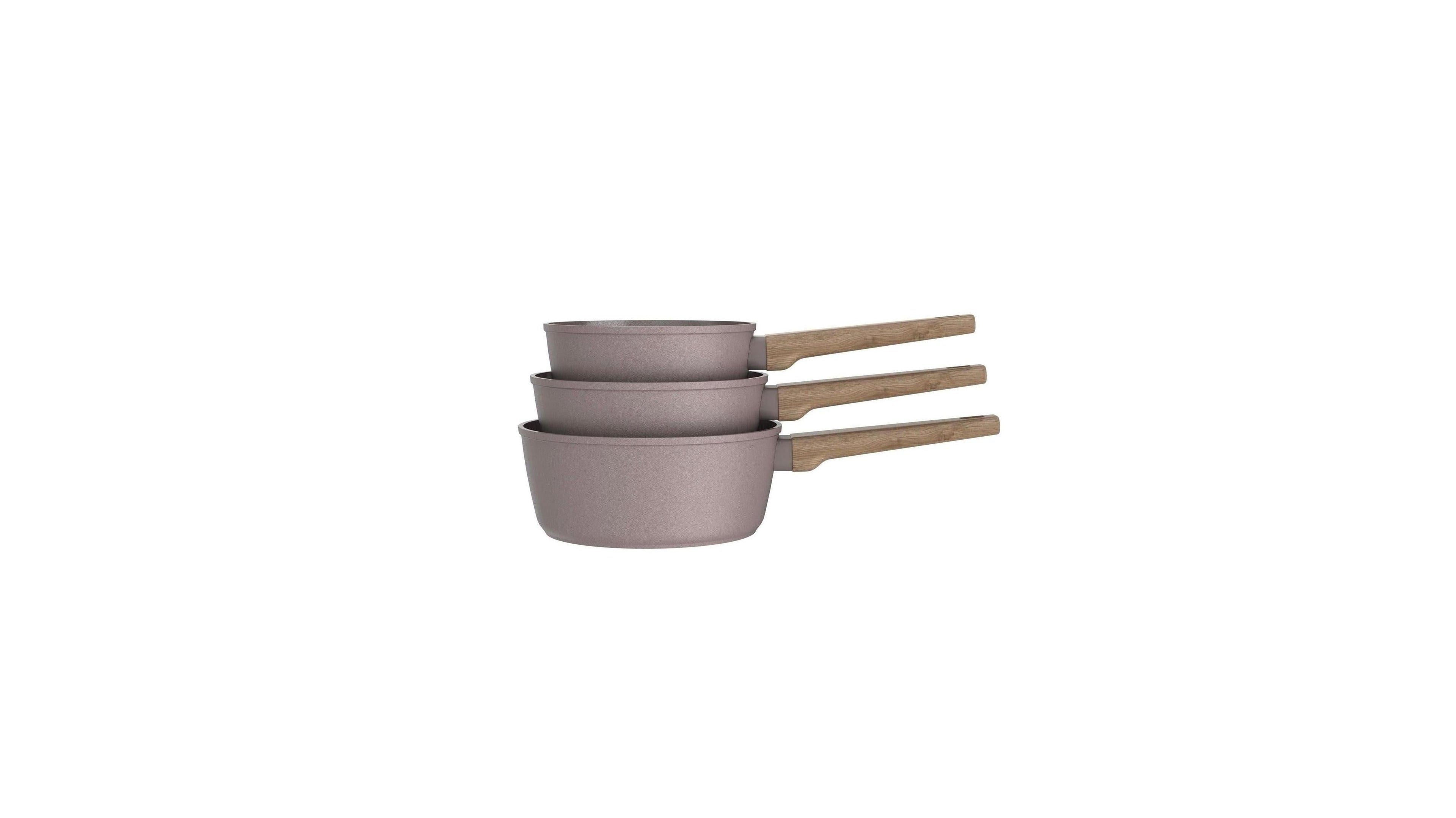Set of 3 Saucepans 16/18/20cm - Forged Aluminum - Ceramic Coating - Taupe