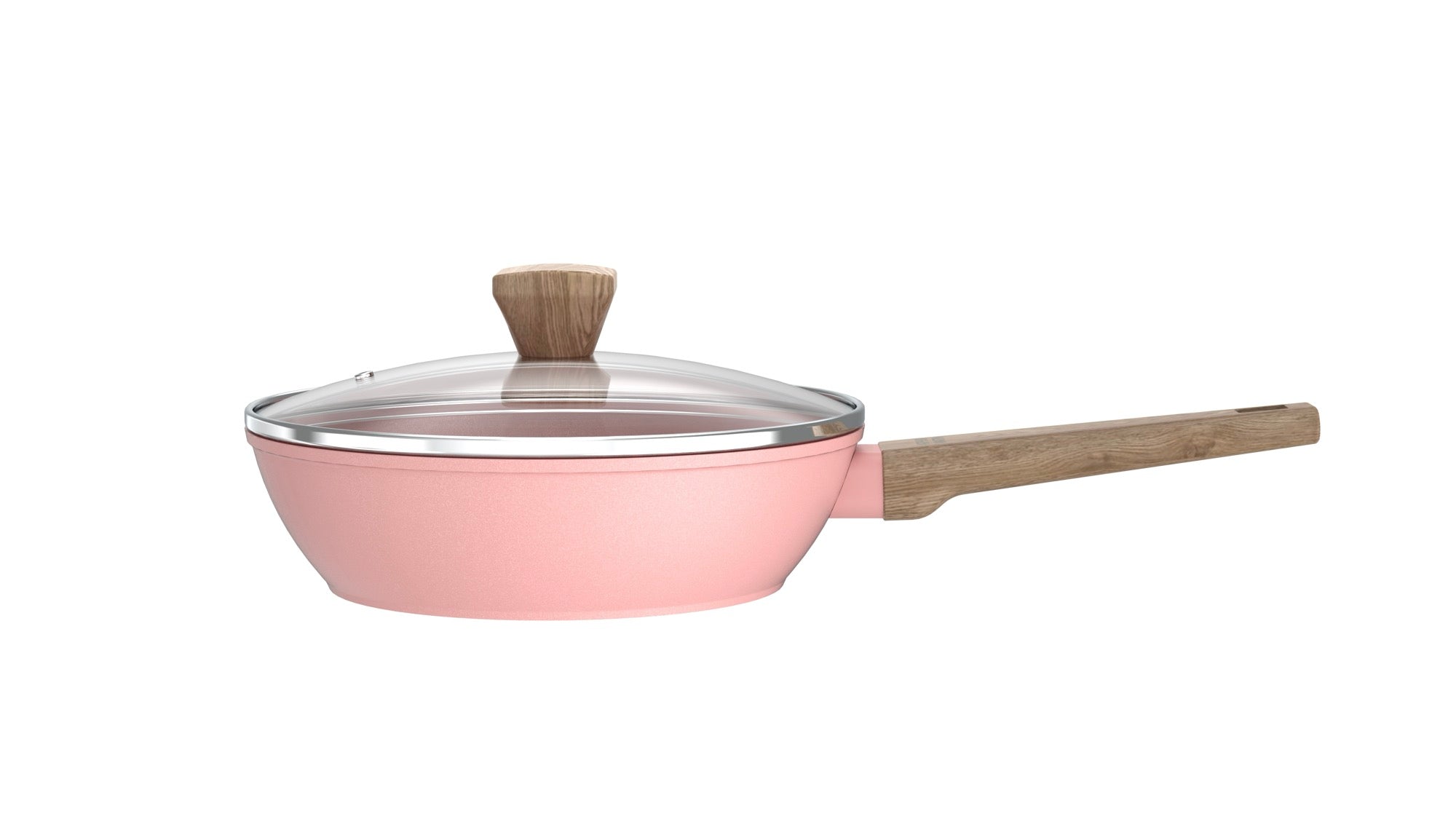 28cm Sauté Pan With Lid + Basket - Forged Aluminum - Ceramic Coating - Pink