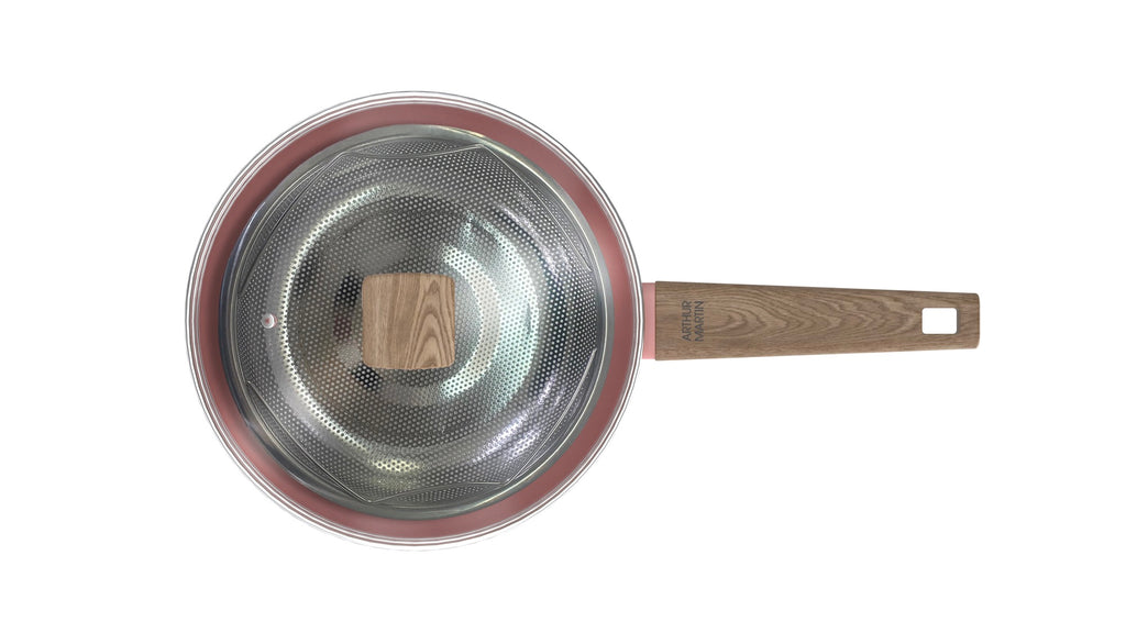 28cm Sauté Pan With Lid + Basket - Forged Aluminum - Ceramic Coating - Pink