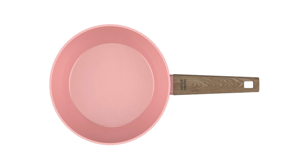 28cm Sauté Pan With Lid + Basket - Forged Aluminum - Ceramic Coating - Pink