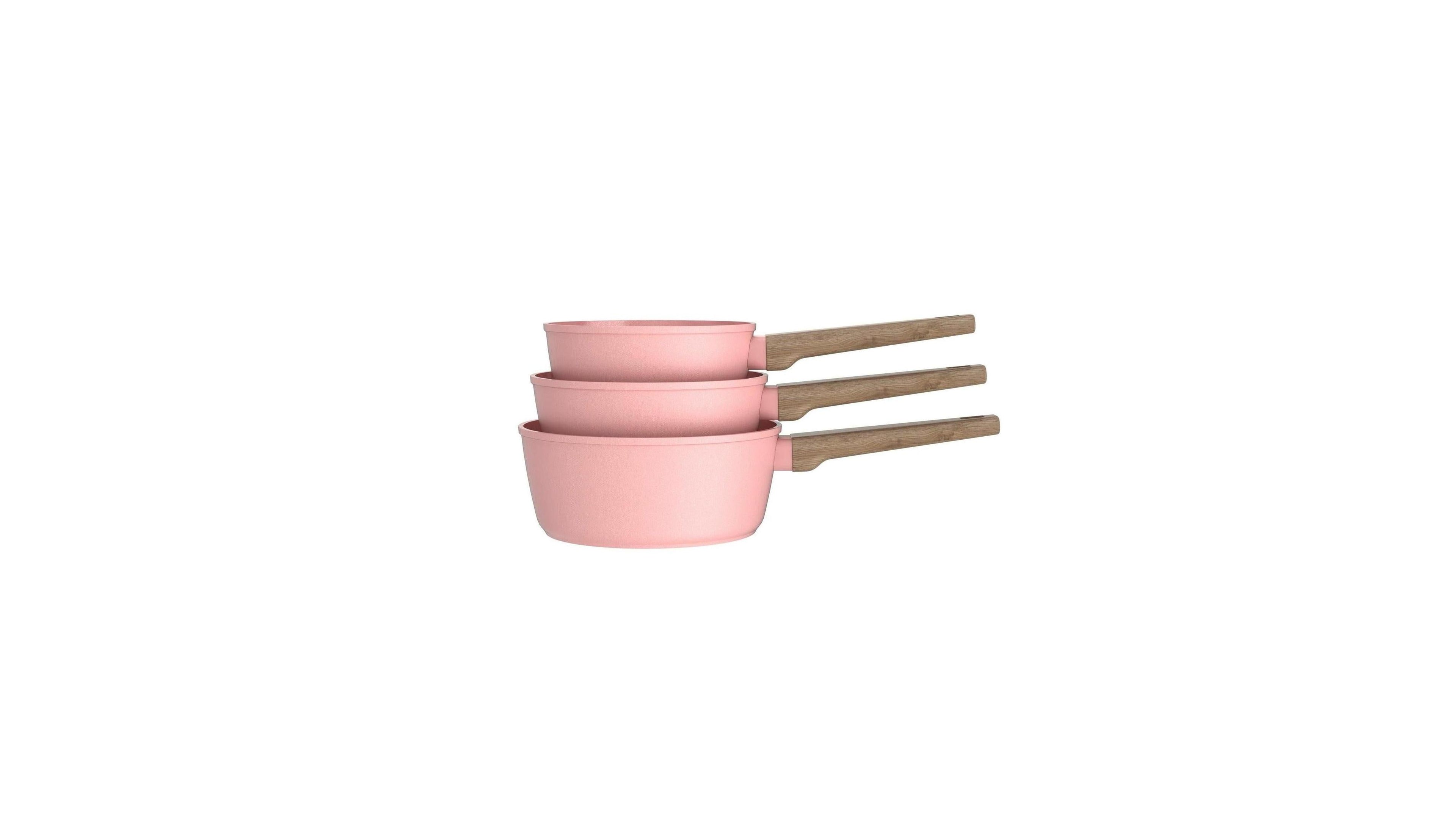 Set of 3 Saucepans 16/18/20cm - Forged Aluminum - Ceramic Coating - Pink
