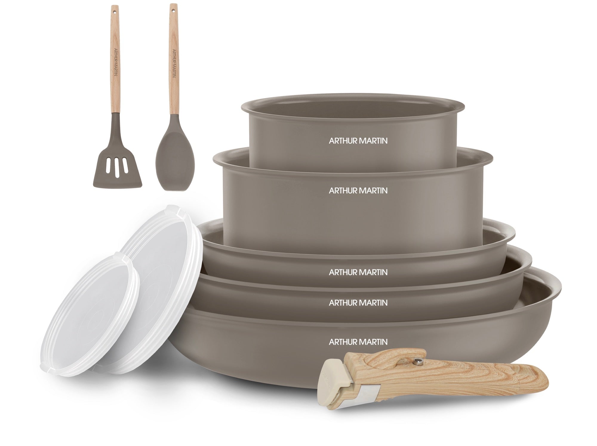 Batería 10 Piezas - Aluminio - Revestimiento Cerámico - Taupe