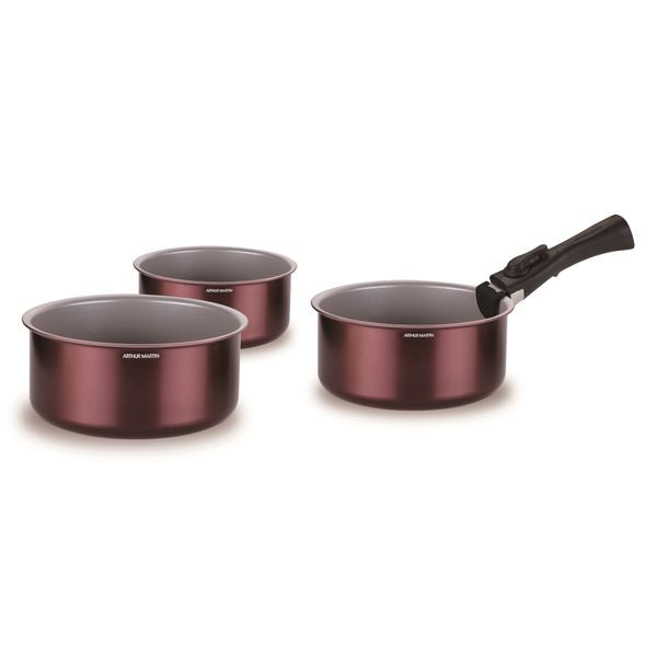 Set Of 3 Saucepans 16-18-20 + 1 Handle - Bordeaux