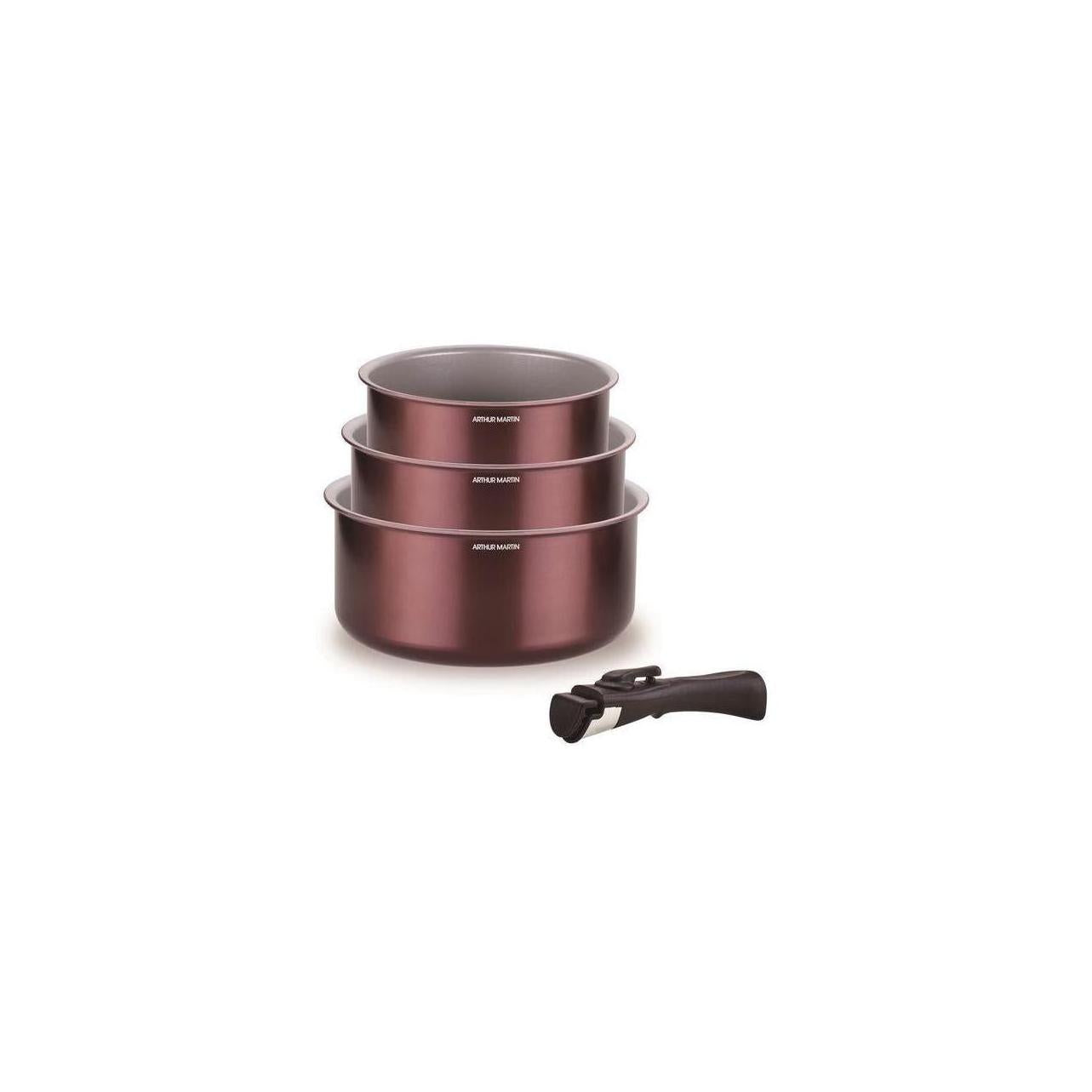 Set Of 3 Saucepans 16-18-20 + 1 Handle - Bordeaux