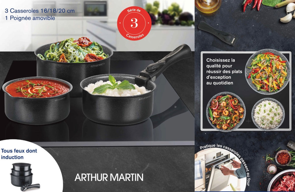 Set 3 Saucepans 16-18-20 Cm And 1 Handle - Black