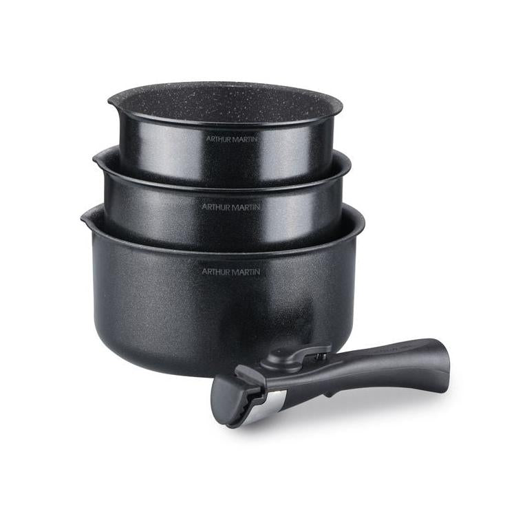 Set 3 Saucepans 16-18-20 Cm And 1 Handle - Black
