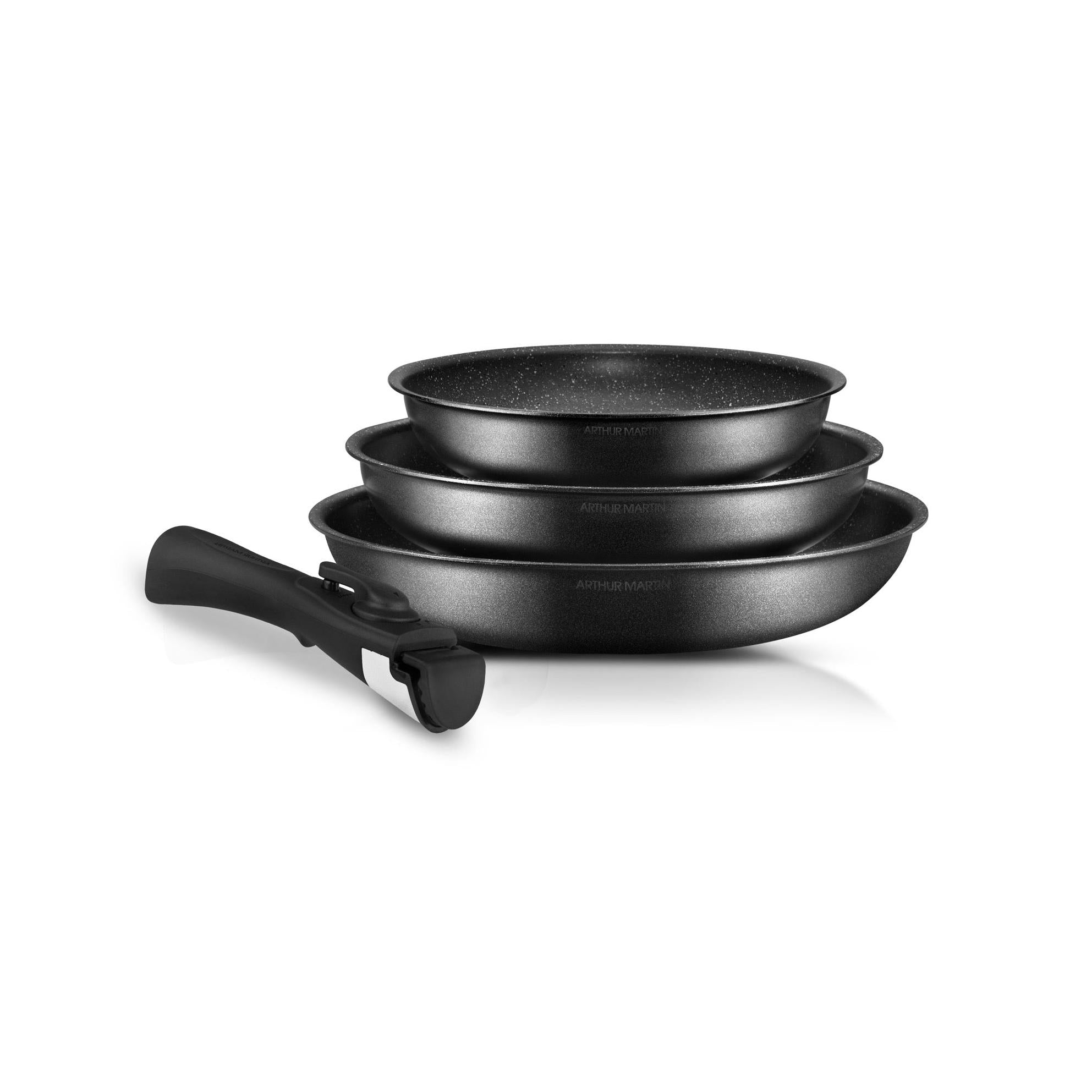 Set of 3 Frying Pans 20/24/28cm - Aluminum - Non-Stick - Black