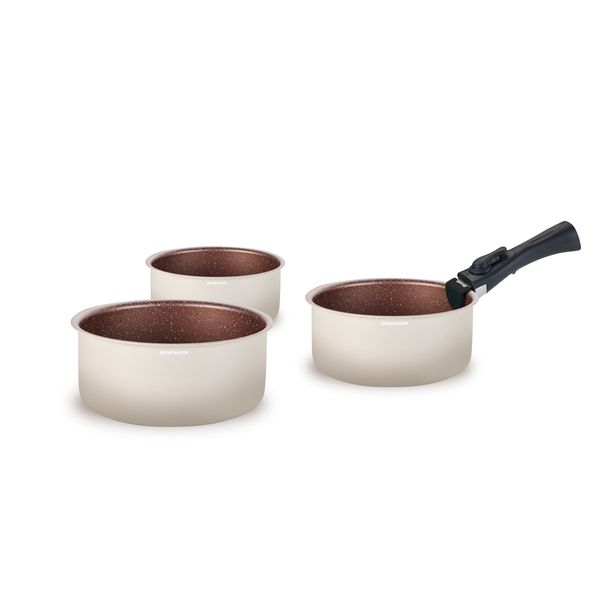 Set of 3 Saucepans 16/18/20cm - Aluminum - Non-Stick - Cream