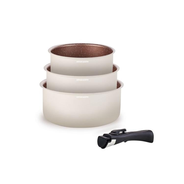 Set of 3 Saucepans 16/18/20cm - Aluminum - Non-Stick - Cream