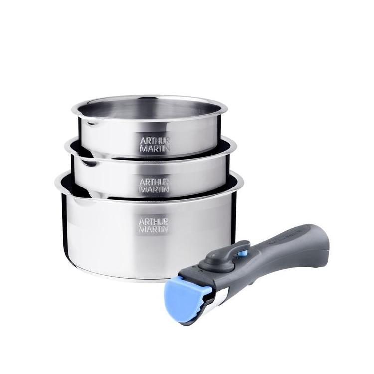 Set 3 Saucepans 16-18-20 Cm And 1 Handle - Stainless Steel