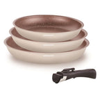 Set of 3 Frying Pans 20/24/28cm - Aluminum - Non-Stick - Cream