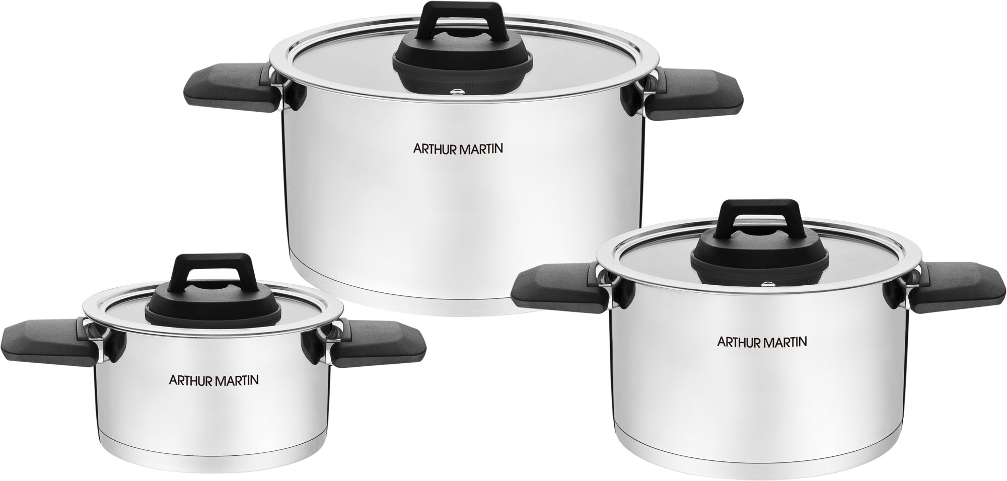Juego de 3 Ollas 2/4/6L - Asas Abatibles - Acero Inoxidable - Inox