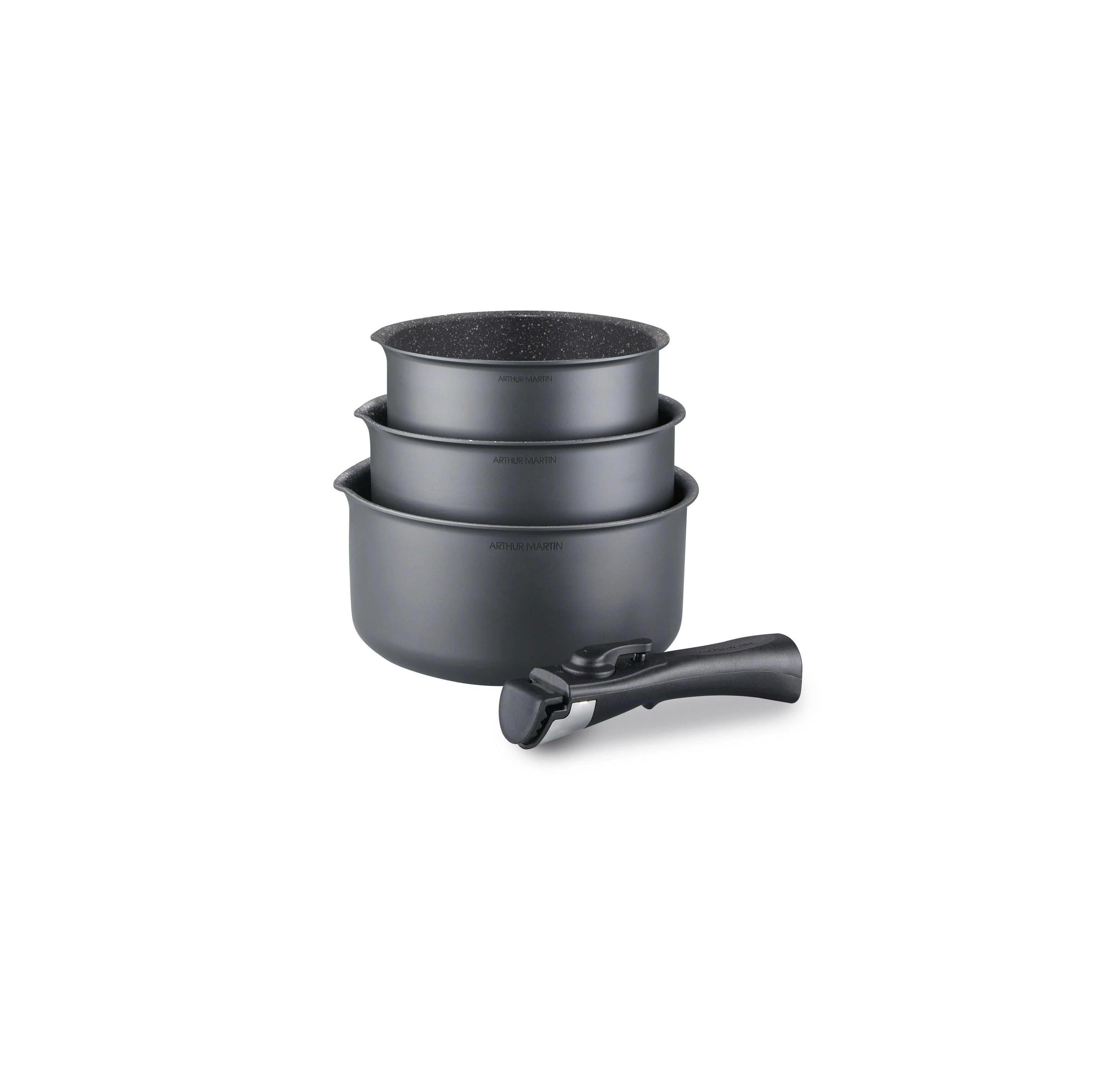 Set of 3 Saucepans 16/18/20cm - Aluminum - Non-Stick - Matt Gray